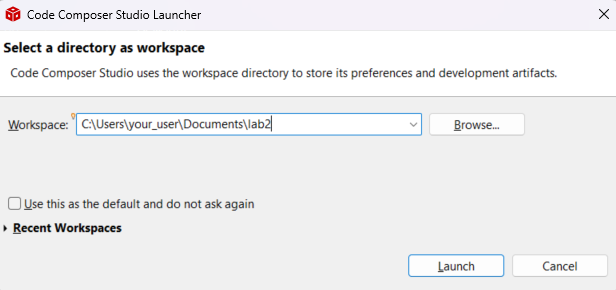 CCS workspace selection