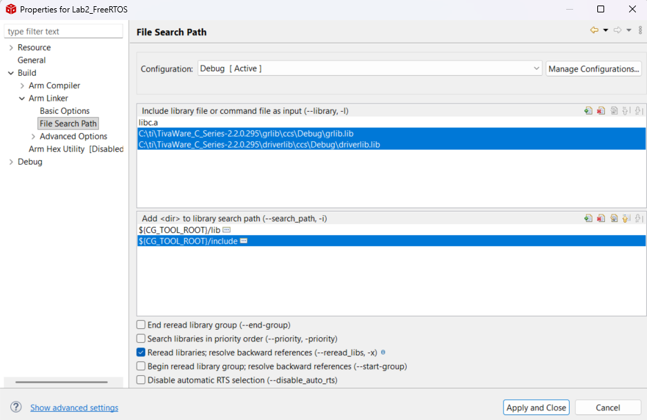Linker file search path in CCS